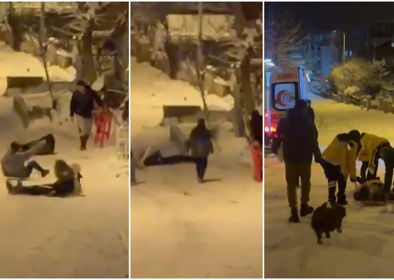 Eğlence felaketle bitti! Tepsiyle karda kayan genç kız duvara çarptı... Apar topar hastaneye kaldırıldı