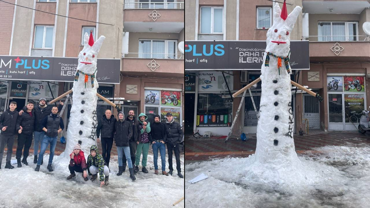 Samsun'da kardan gulyabani yaptılar; 4 metre 20 cm boyunda