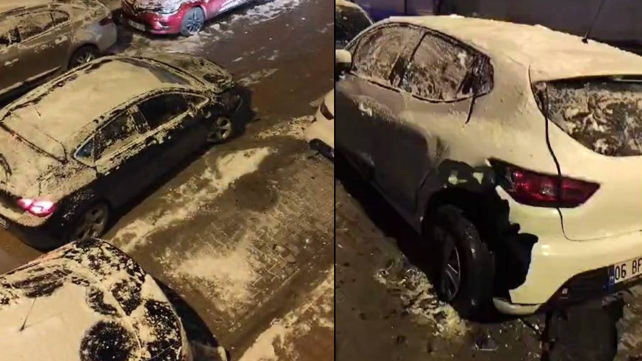 Esenyurt'ta park halindeki yedi arabaya çarpan sürücüye mahallelinin meydan dayağı kamerada
