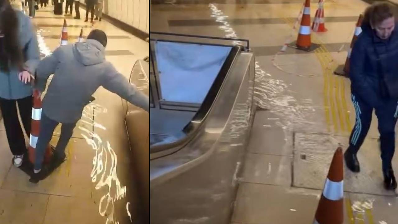 Metrobüs durağını su bastı vatandaşlar alt geçitte mahsur kaldı