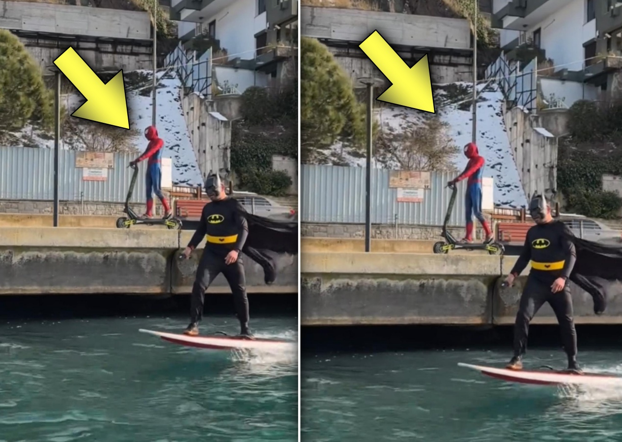 İstanbul Boğazı'nda sörf yapan Batman ile skuter kullanan Örümcek Adam'ın kim olduğu ortaya çıktı!