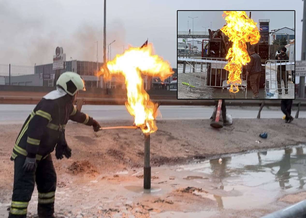 Kocaeli'de metro sondajı sırasında yer altından gaz fışkırdı