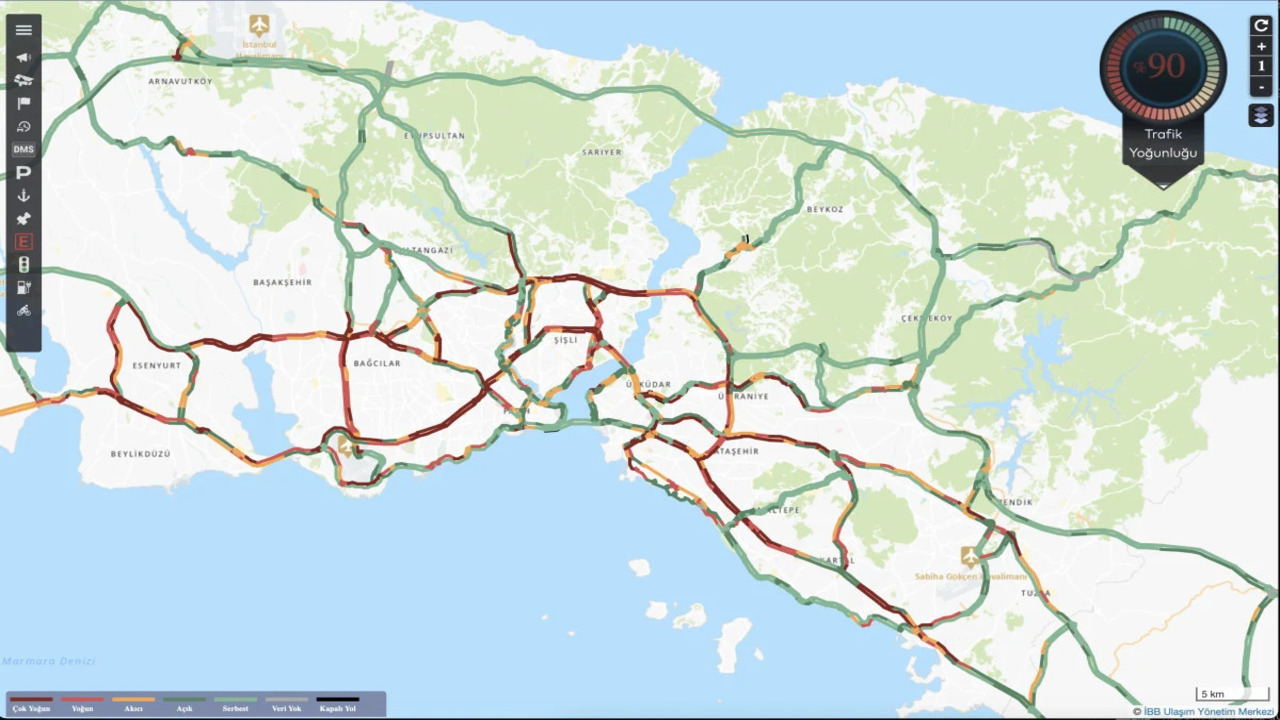 İstanbul'da trafik yoğunluğu yüzde 90'a ulaştı