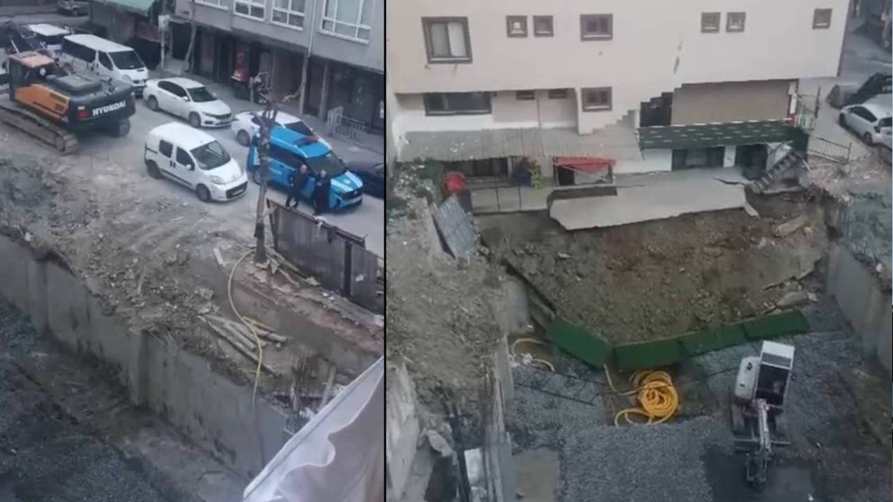 Deprem oluyor sandılar! Güngören'de 6 katlı binanın bahçesi çöktü