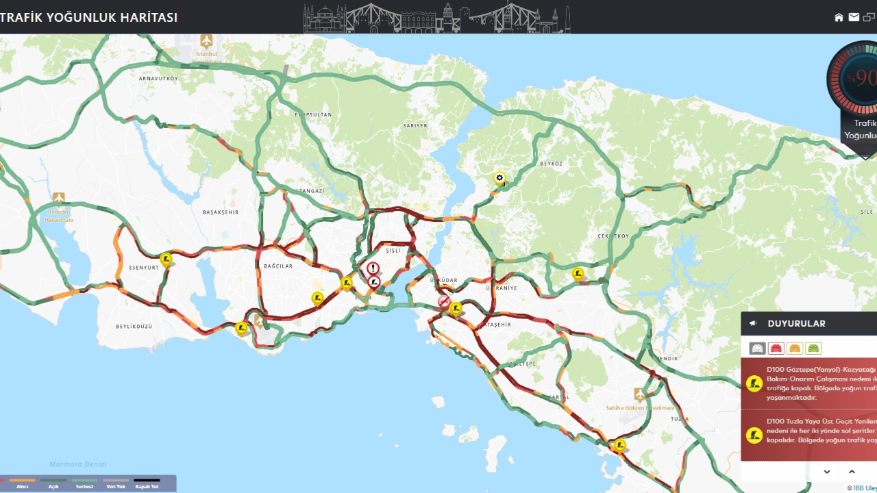 İstanbul'da trafik durma noktasına geldi! Yoğunluk yüzde 90'a ulaştı