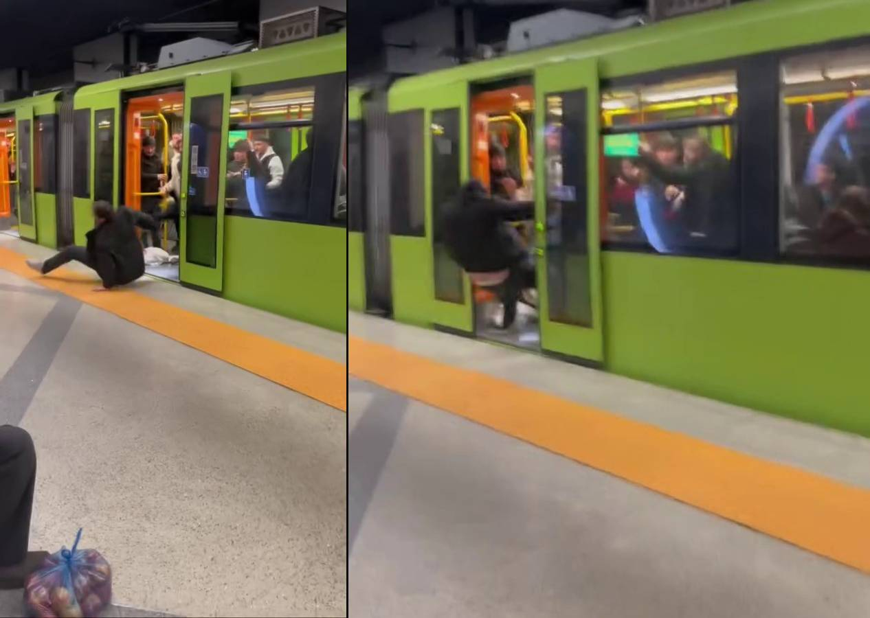 Metroda yaşlı adama hakaret etti, yolculardan dayağı yedi! O anlar kamerada