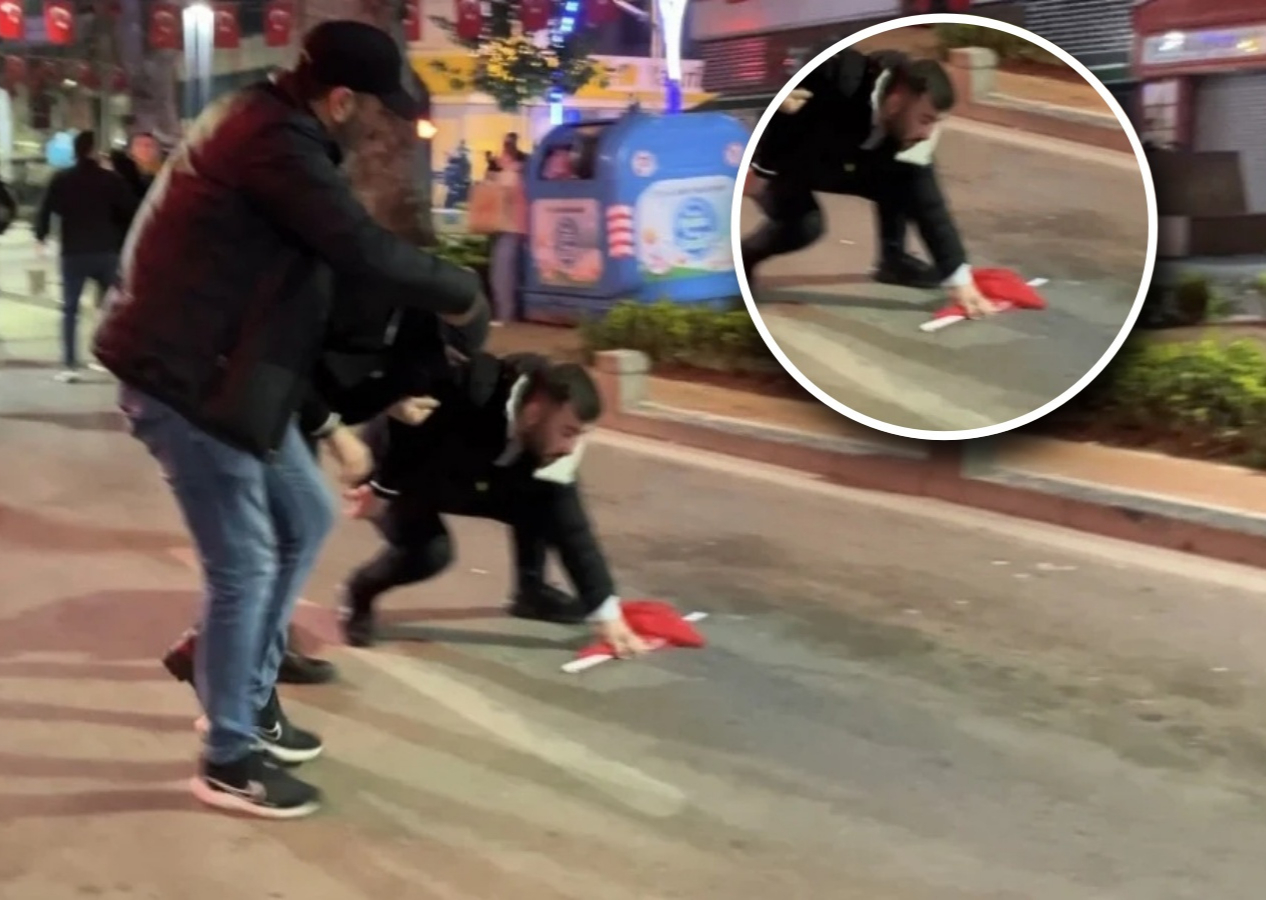 İzmit'teki protestolarda dikkat çeken kare... Polisin bayrak hassasiyeti!
