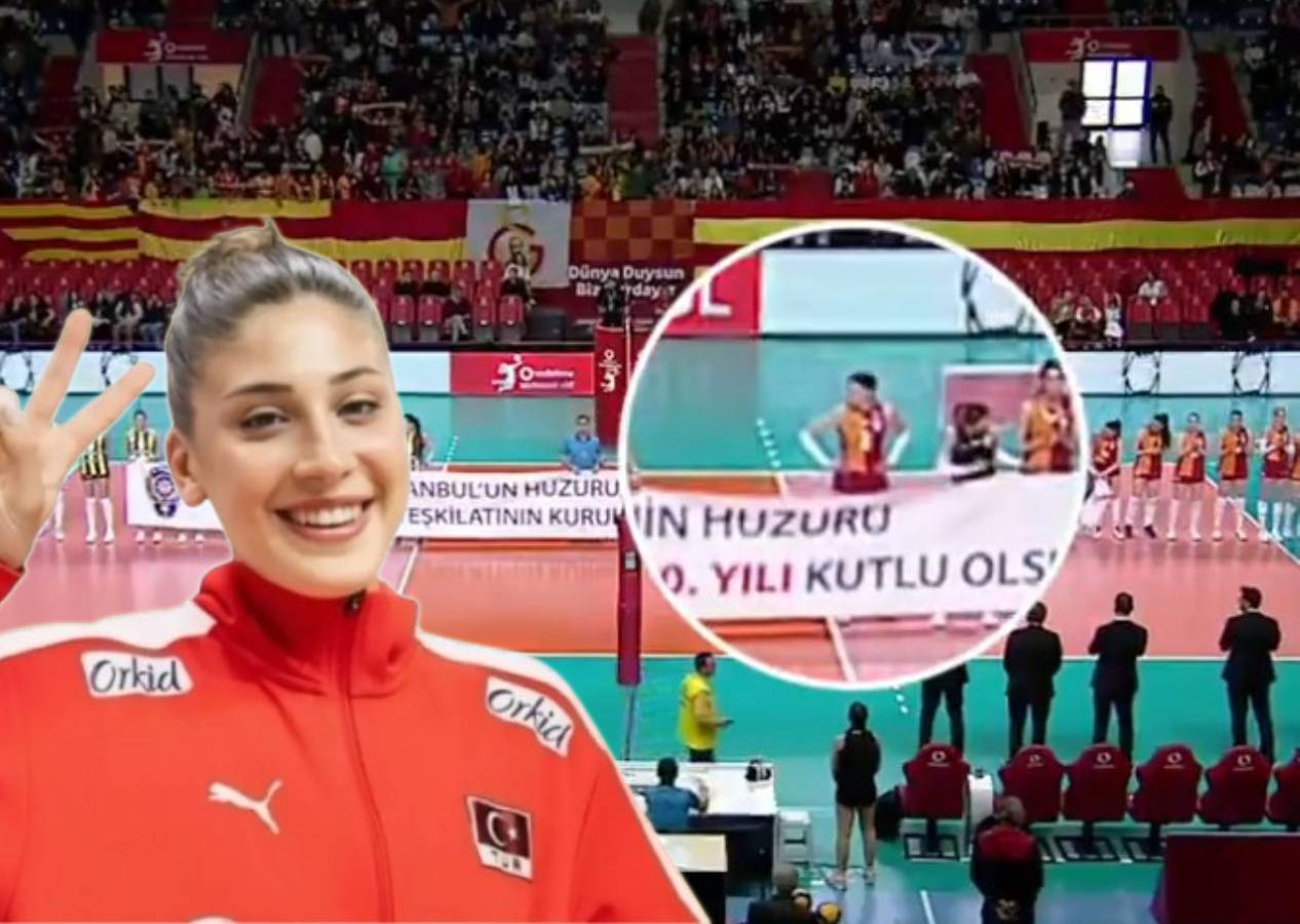 Galatasaraylı voleybolcu İlkin Aydın'dan küstah hareket! Pankartta "polis" yazıyor diye protesto etti