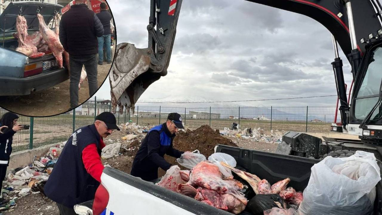 Ağrı'da mide bulandıran görüntü! Hijyen kurallarına aykırı şekilde satışı yapılan 150 kilogram et imha edildi