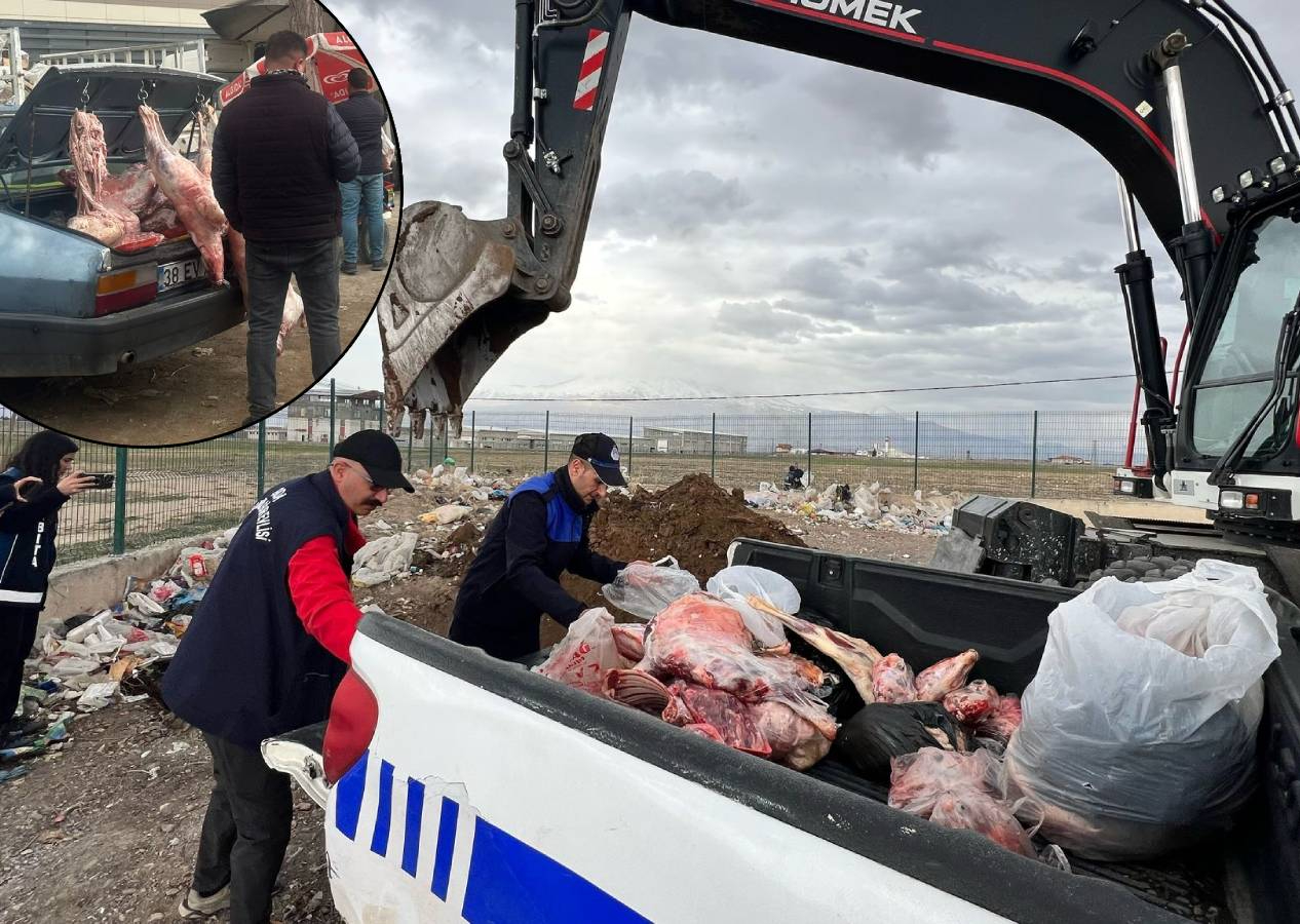 Ağrı'da mide bulandıran görüntü! Hijyen kurallarına aykırı şekilde satışı yapılan 150 kilogram et imha edildi
