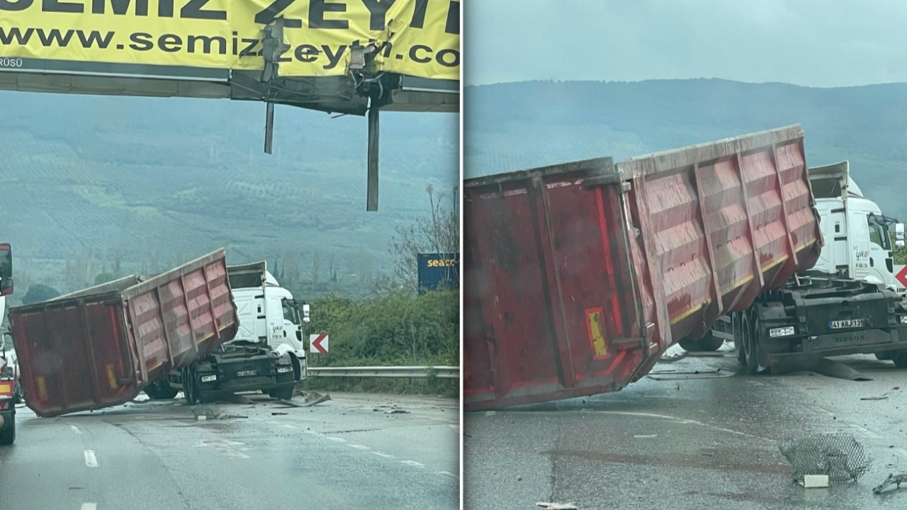 Gemlik’te korku dolu anlar: Damperi açılan tır üst geçide çarptı