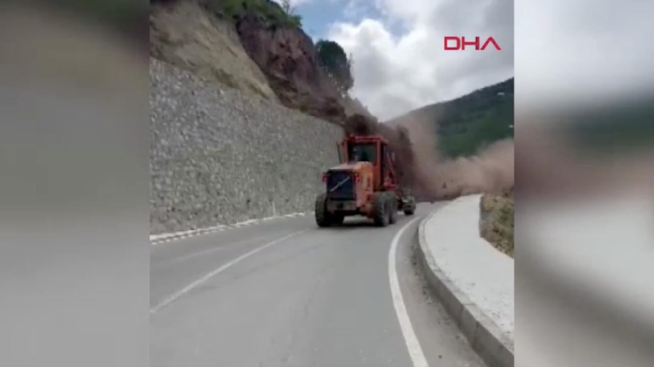 Artvin’de heyelan paniği: İş makinesi operatörü kayalardan son anda kurtuldu