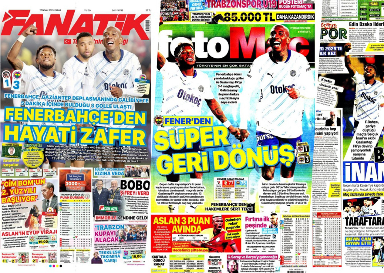 "Benim hala inancım var!" Fenerbahçe'nin müthiş geri dönüşü gazete manşetlerine böyle yansıdı