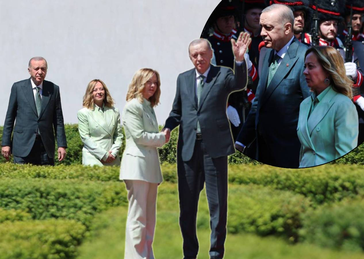 Cumhurbaşkanı Erdoğan Roma'da, İtalya Başbakanı Meloni tarafından resmi törenle karşılandı
