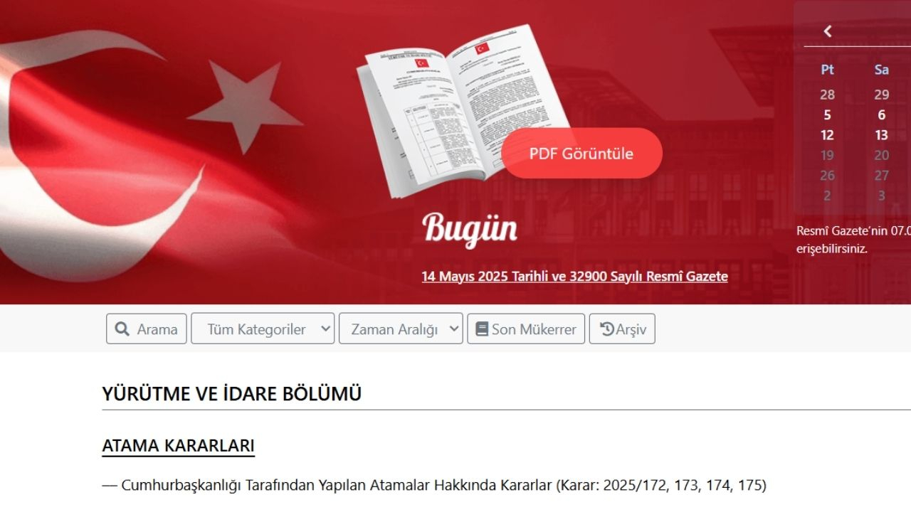 14 Mayıs 2025 Resmi Gazete Atama Kararları