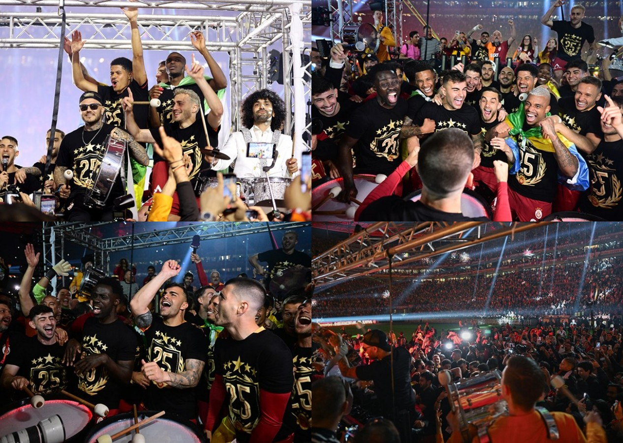 Galatasaraylı futbolcular 25. şampiyonluğu ve 5. yıldızı doyasıya kutladı