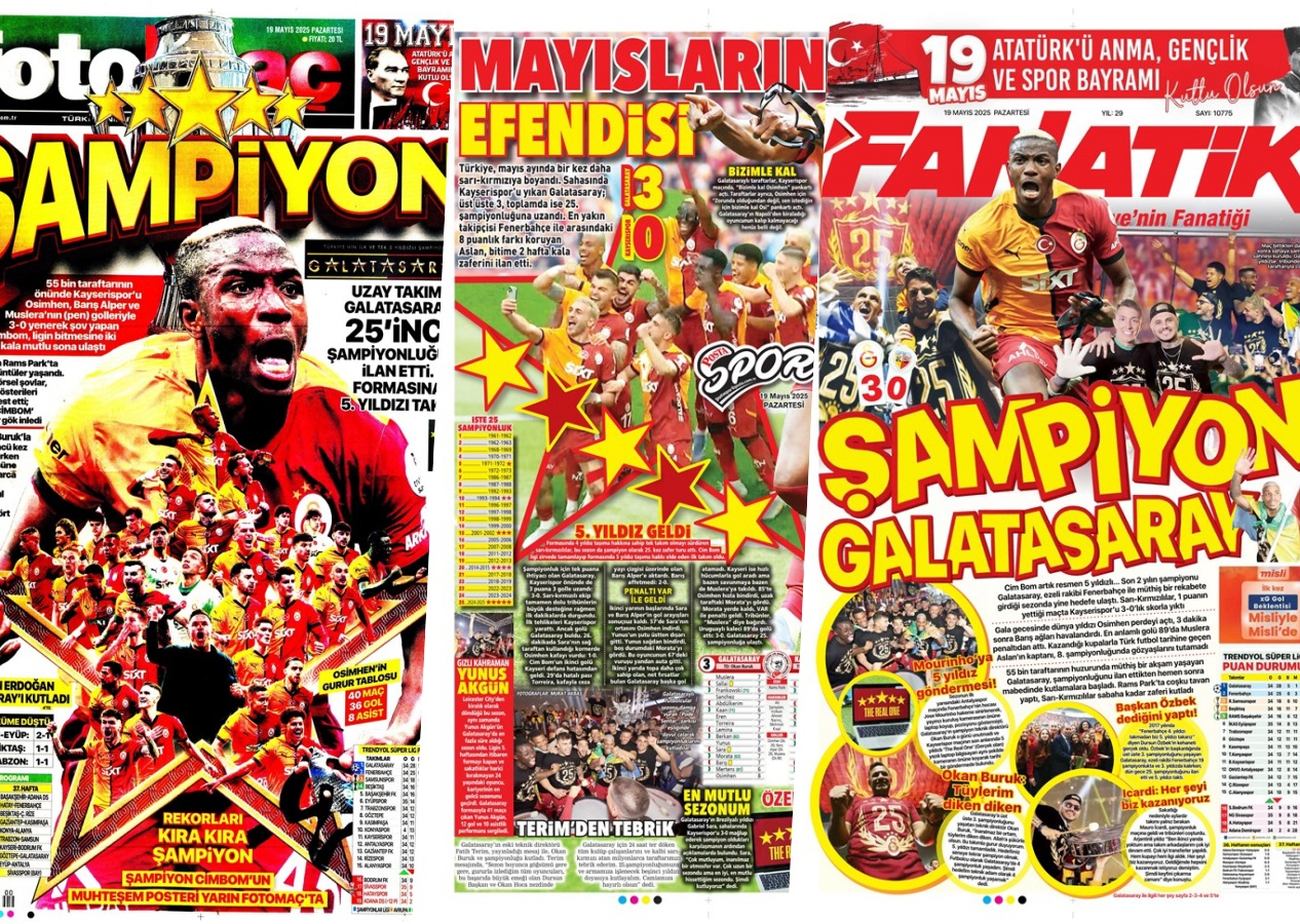 "Mayısların Efendisi Galatasaray!" Cimbom'un 25. şampiyonluğu manşetleri böyle süsledi