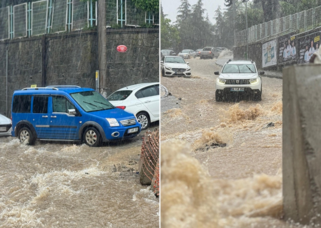 Trabzon'da yaz yağmuru sele döndü! Uzun zamandır böylesi görülmedi: Cadde ve sokaklar suyla doldu!