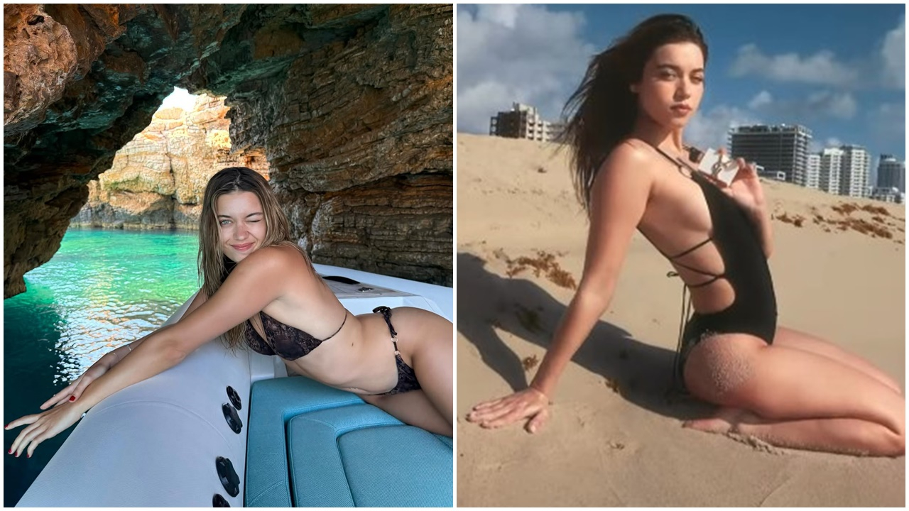Afra Saraçoğlu reklam çekimi için kamera karşısına geçti! Kumsalda sere serpe pozlar verdi