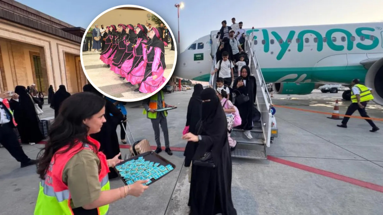 Riyad’dan Rize’ye ilk direkt uçuş: 152 yolcu tulum ve horonla karşılandı