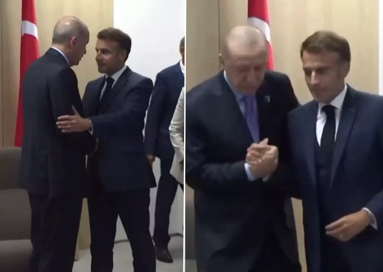 Cumhurbaşkanı Erdoğan rövanşı da Macron'a vermedi! NATO Zirvesi'ndeki bu görüntü viral oldu
