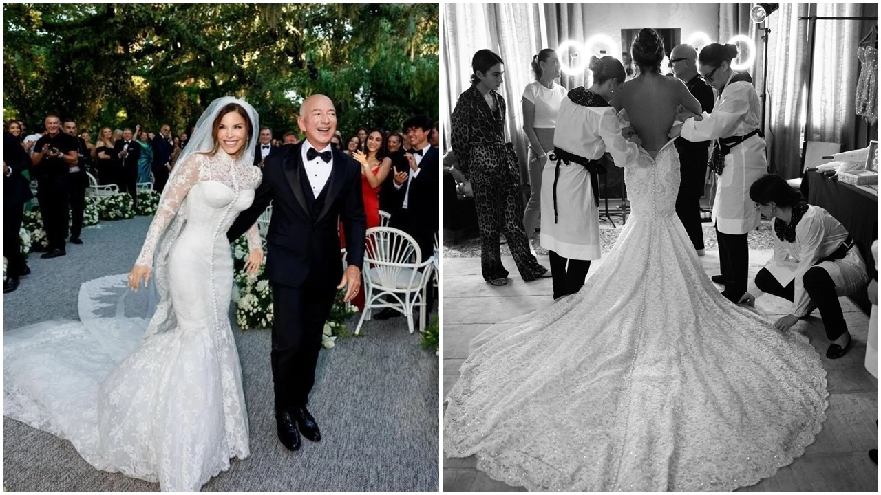 Jeff Bezos ile evlenen Lauren Sanchez'in gelinliğinin yapımı tam 900 saat sürdü