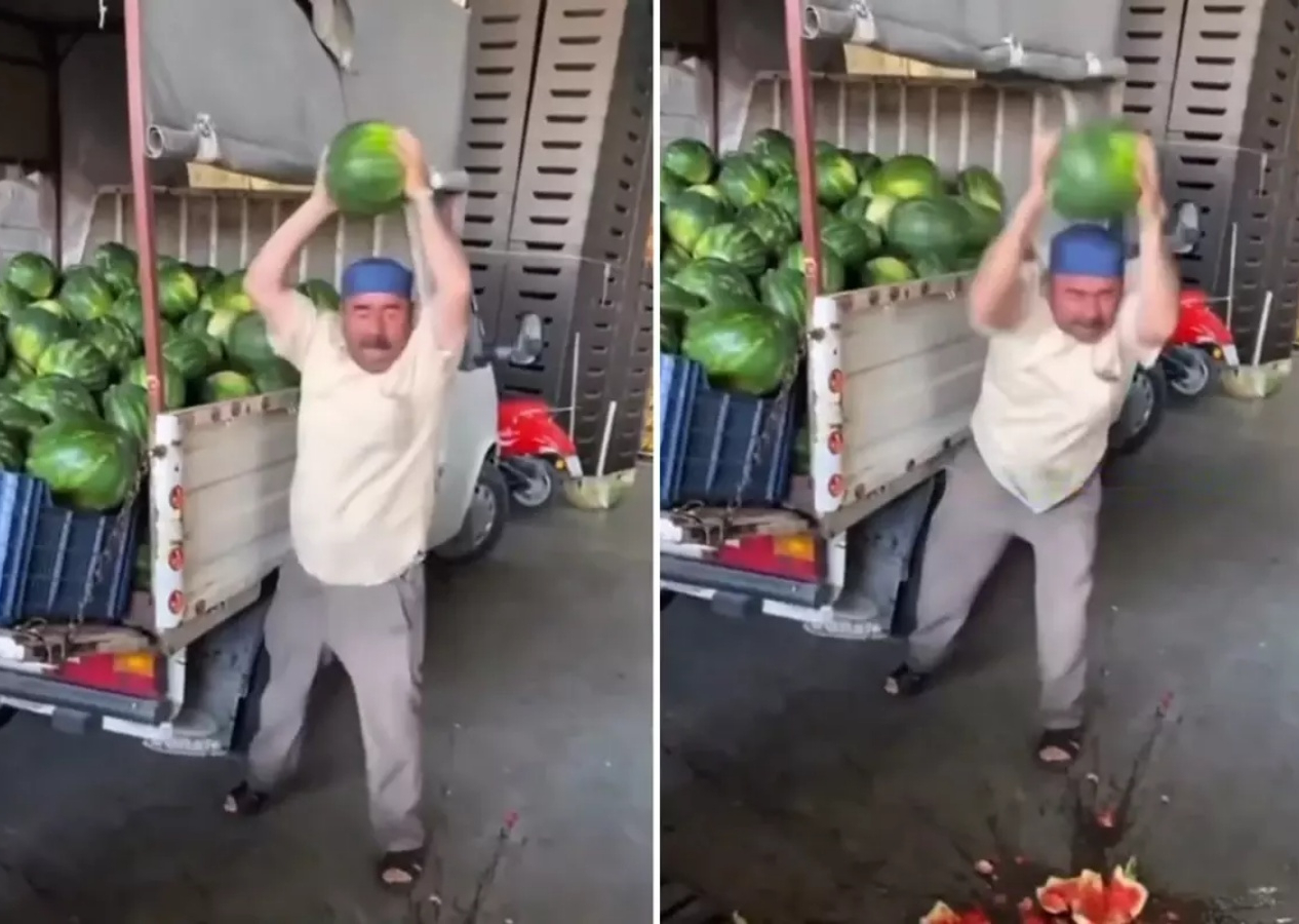 Karpuz fiyatlarının düşmesine isyan etti... Vatandaş ucuza yemesin diye tek tek parçaladı!