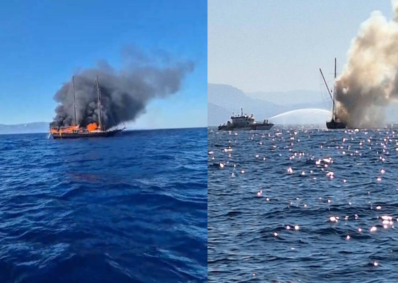 Bodrum'da 27 metrelik turist dolu tekne önce yandı, sonra battı! 13 kişi son anda tahliye edildi
