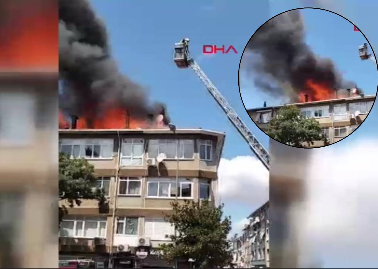 Üsküdar'da yangın paniği! Çatı katında alevler ve patlama kamerada
