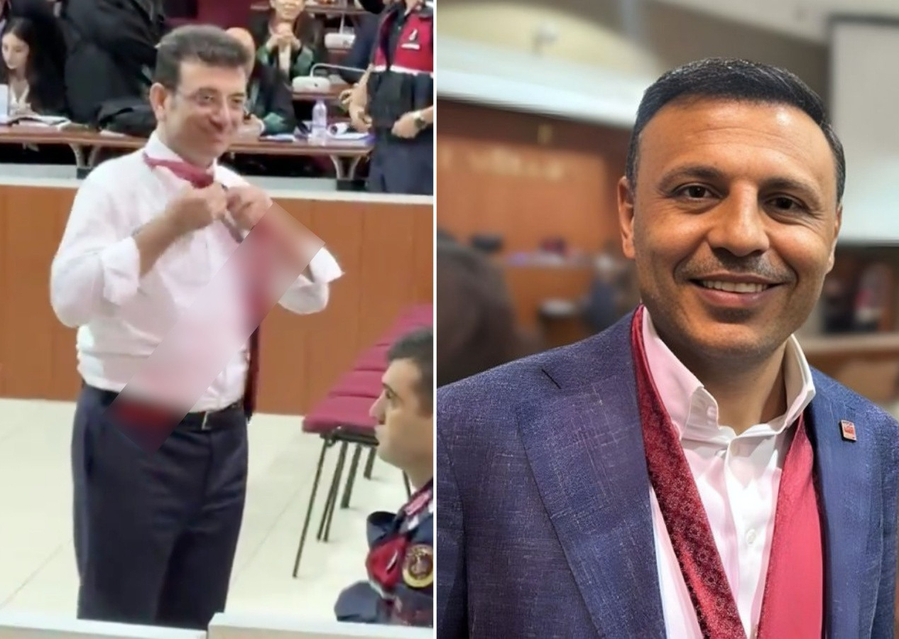 Mahkeme salonunda kravat şovu!  Ekrem İmamoğlu kravatını çıkarıp Özgür Çelik'e attı