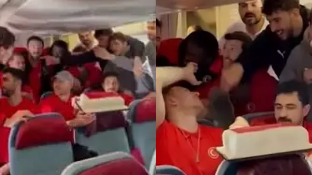 Avrupa 2'ncisi 12 Dev Adam'a yurda dönüş uçağında pasta jesti!