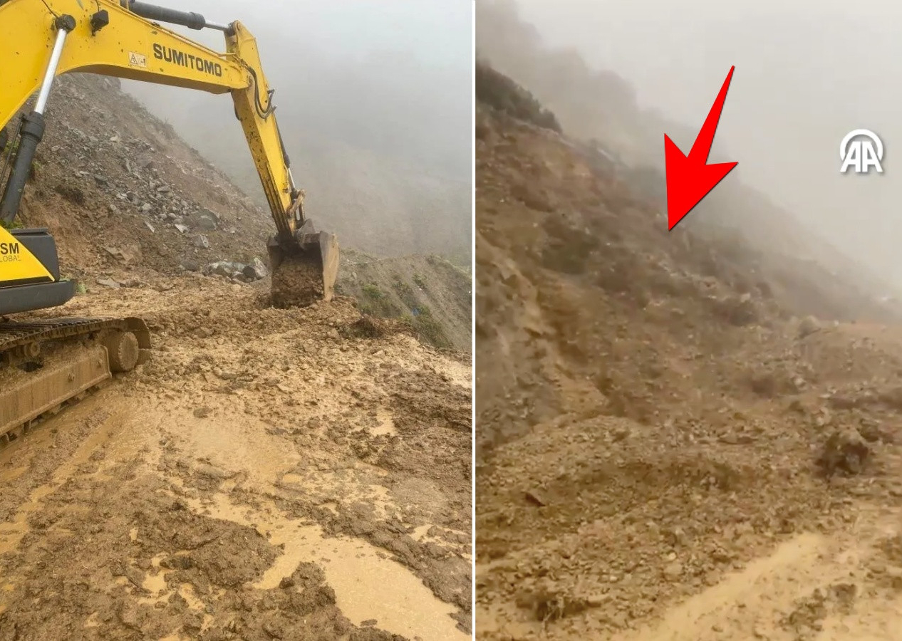 Rize'de sel ve heyelan kabusu! Tonlarca toprağın altında kalıyordu: Operatör son anda kurtuldu