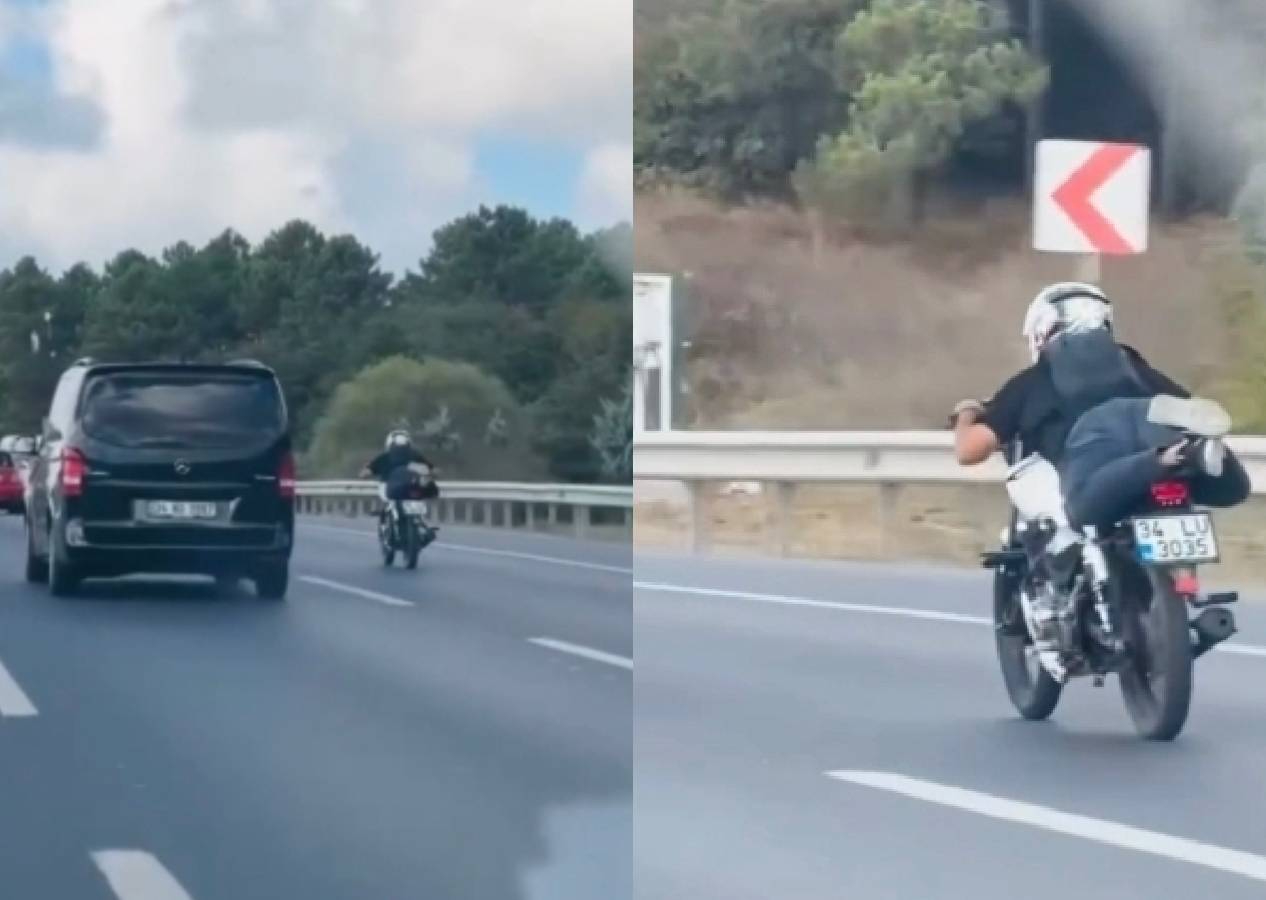 Akrobatik sürüş kamerada! Eyüpsultan’da yatarak motosiklet sürüşü, trafikte tehlike saçtı