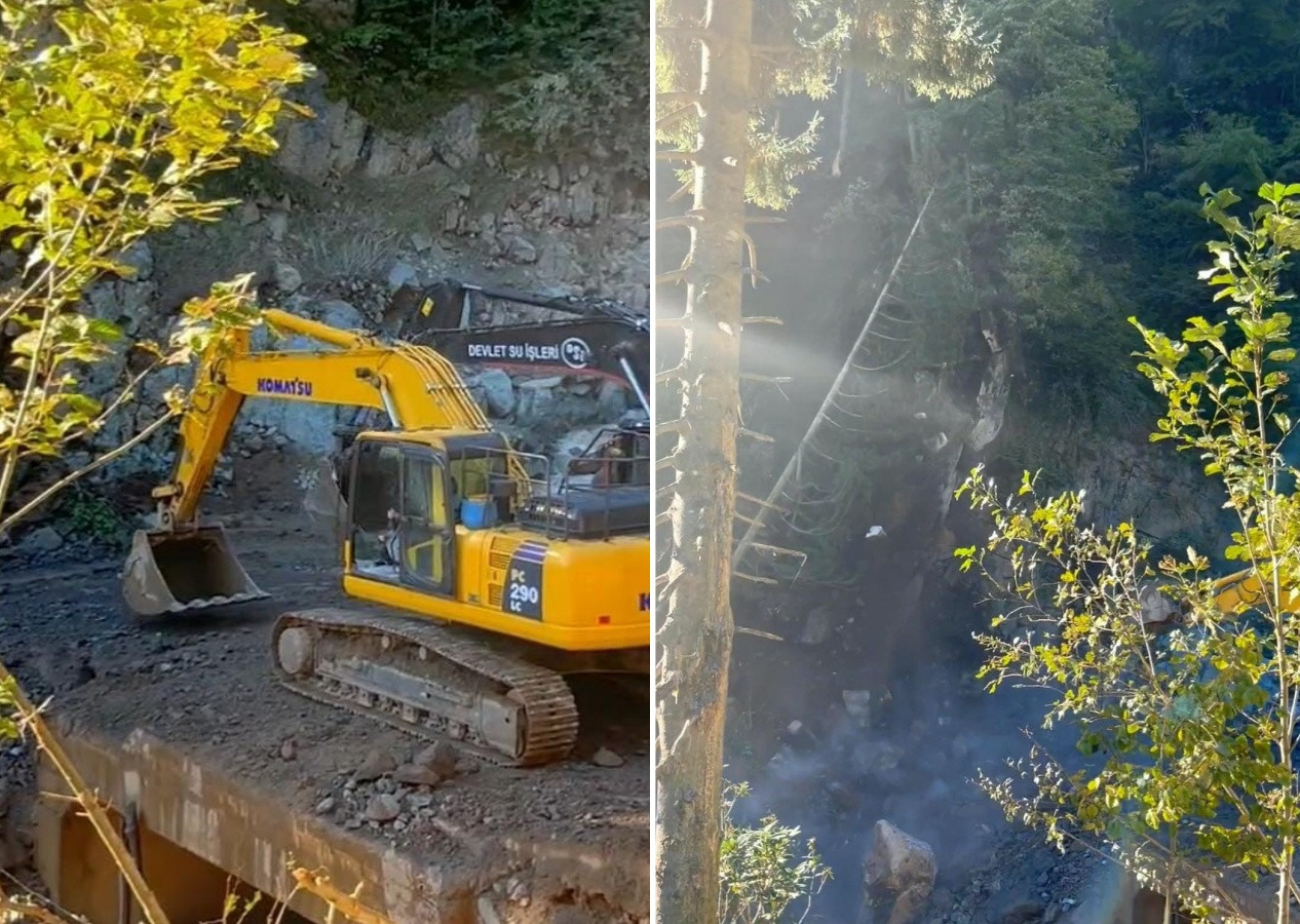Tonlarca kaya iş makinelerinin titreşimiyle devrildi: Ardeşen’de yol açma savaşı!