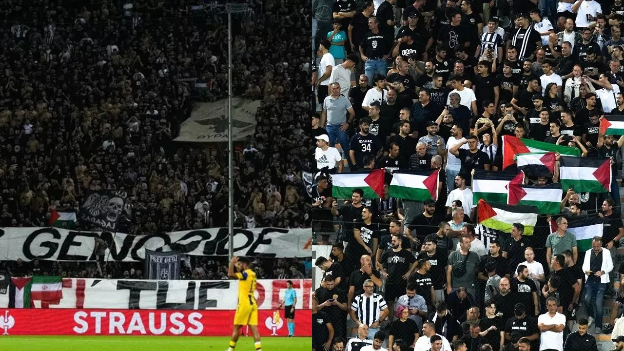 Yunan takımı, Maccabi Tel Aviv maçında Gazze'yi unutmadı!  "Soykırımı durdur"