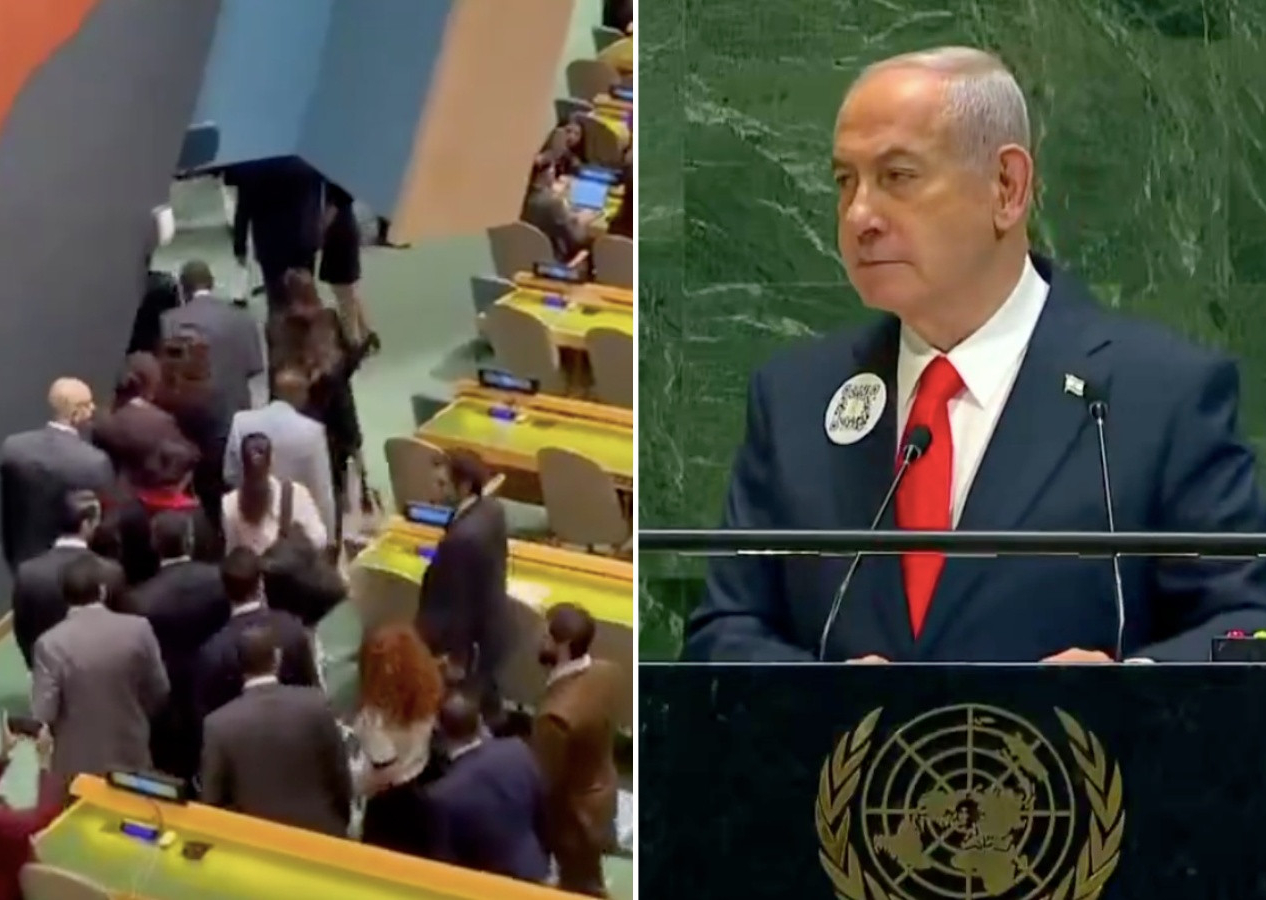 BM'de Netanyahu protestosu! Gazze kasabı Netanyahu kürsüye çıkınca salonu terk ettiler