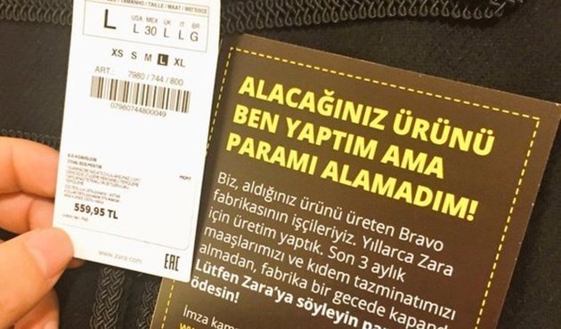 Zara ürünlerinde ilginç etiket! Parasını alamayan işçiler isyan etti