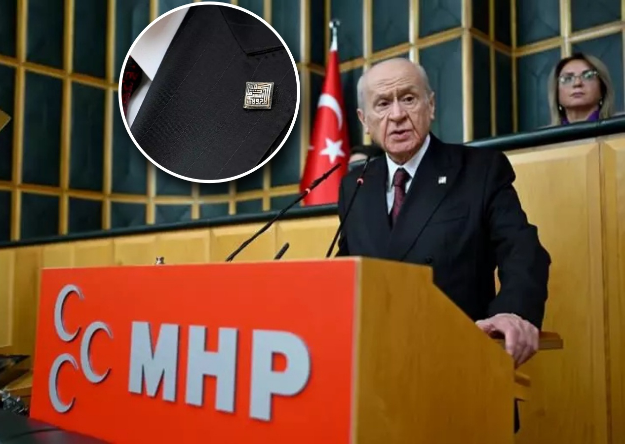 Bahçeli’nin yüzüğü ve rozeti sosyal medyada gündem oldu! Kufi sanatıyla işlenmiş dua dikkat çekti...