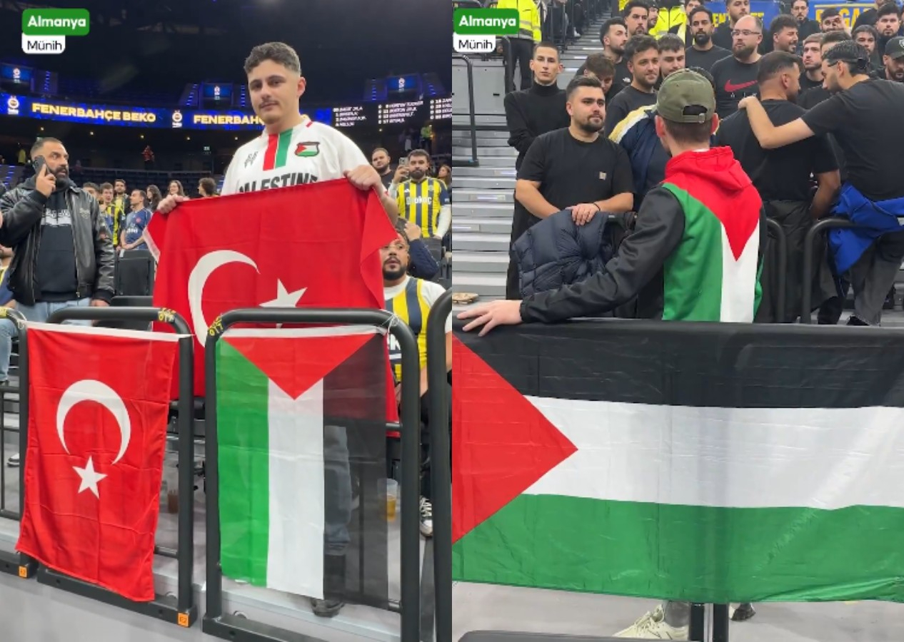 Fenerbahçeli taraftarlardan Maccabi Tel Aviv maçı öncesi Filistin göndermesi