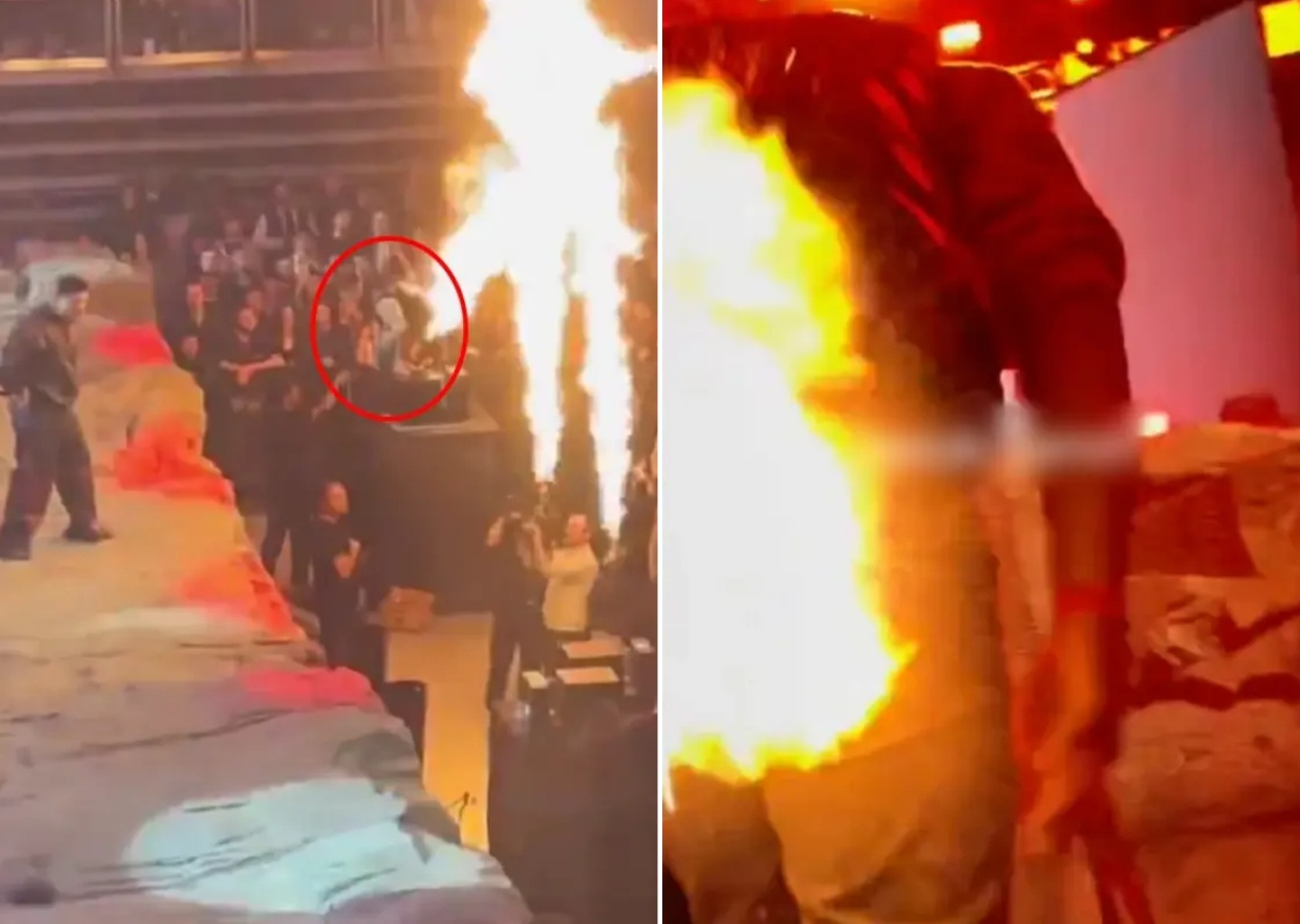 Lvbel C5 konserinde ölümle burun buruna! Alev makinesine çıkan genç bir anda tutuştu, görevliler saniyeler içinde kurtardı