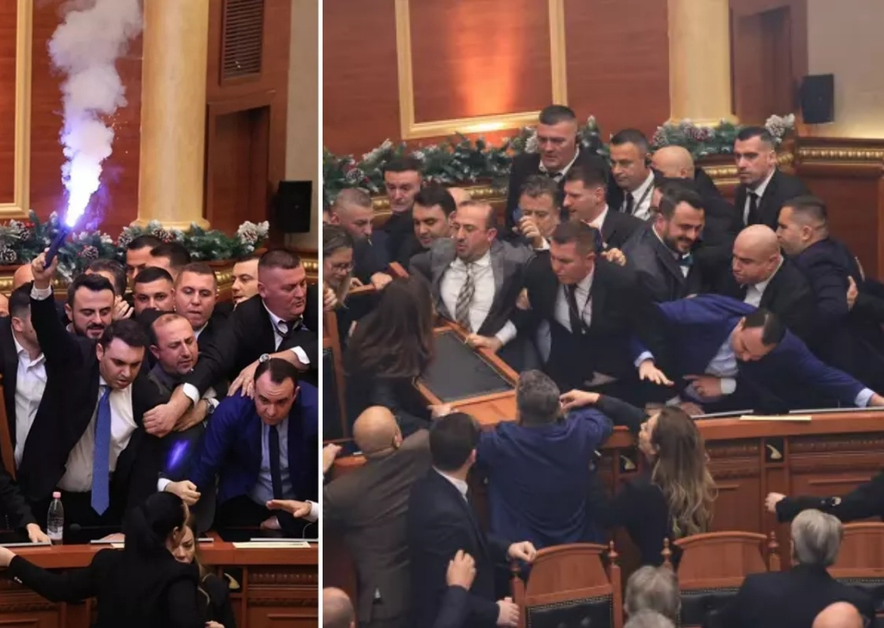 Arnavutluk Meclisi'nde şok anlar! Tansiyon bir anda yükseldi: Bakanın göreve iadesi krize yol açtı, meşaleler yakıldı