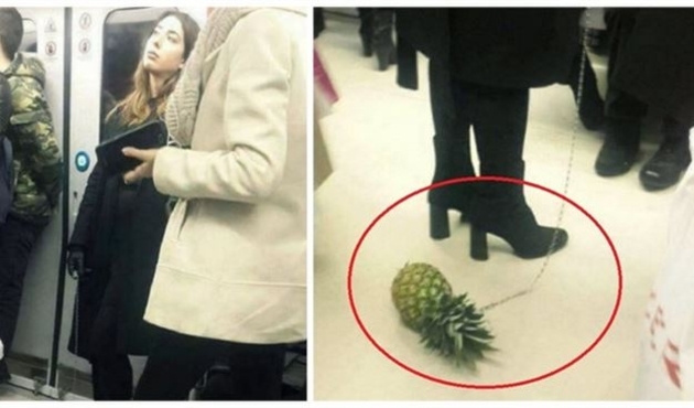 Ankara metrosunda garip olay: Ananası tasmayla gezdirdi!