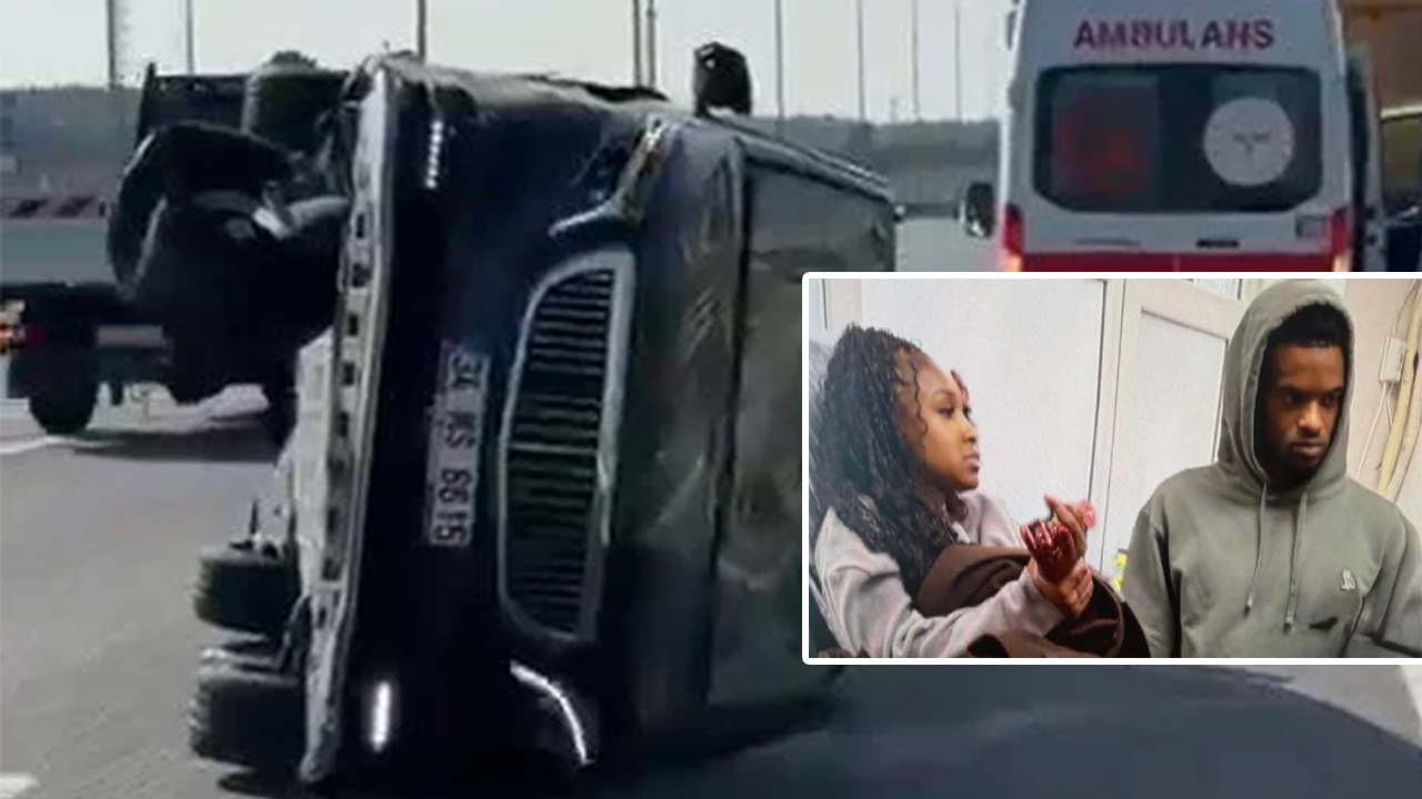 Semedo'nun eşinin aracı yan yattı