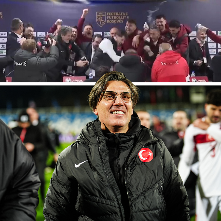 Futbolcularımızdan Montella'nın basın toplantısına 'sulu baskın'