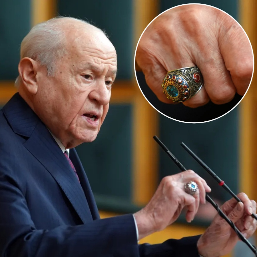 Bahçeli'nin yüzüğünde ve rozetindeki sır! Dikkat çeken şiir detayı...