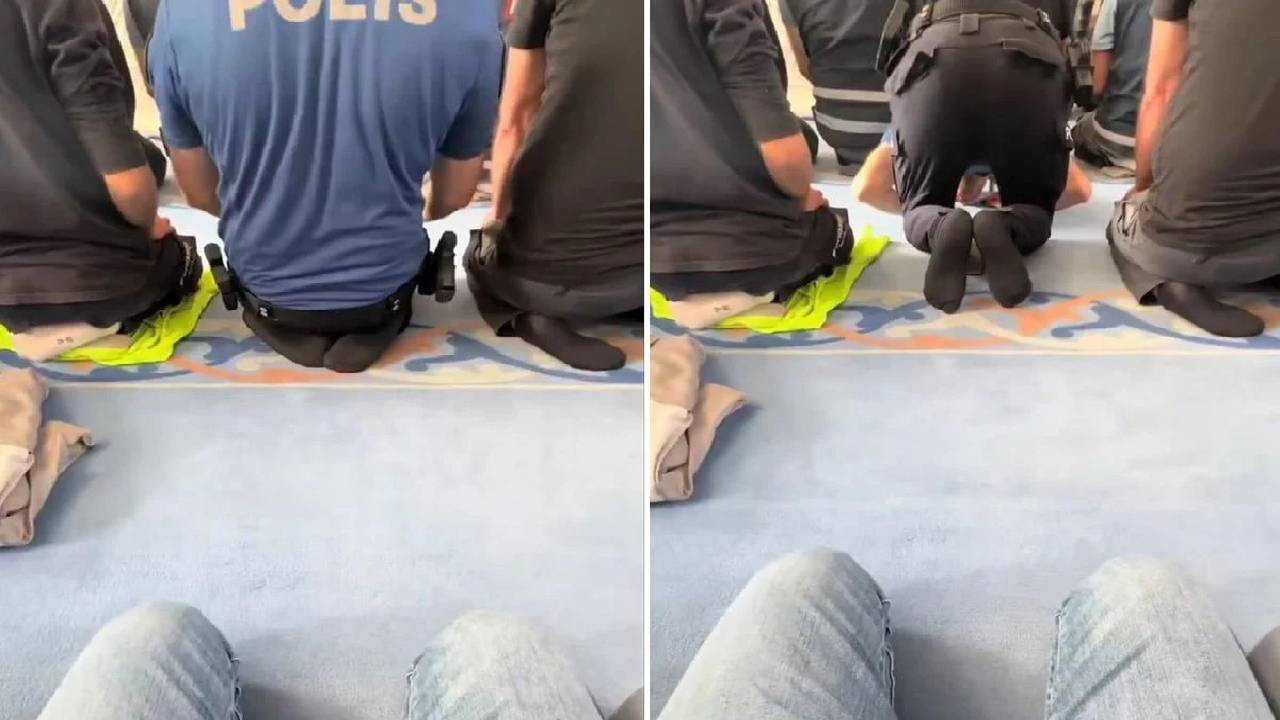 Önünde namaz kılan polisi saniye saniye kayda aldı: Düştüğü not ise şaşkınlık yarattı