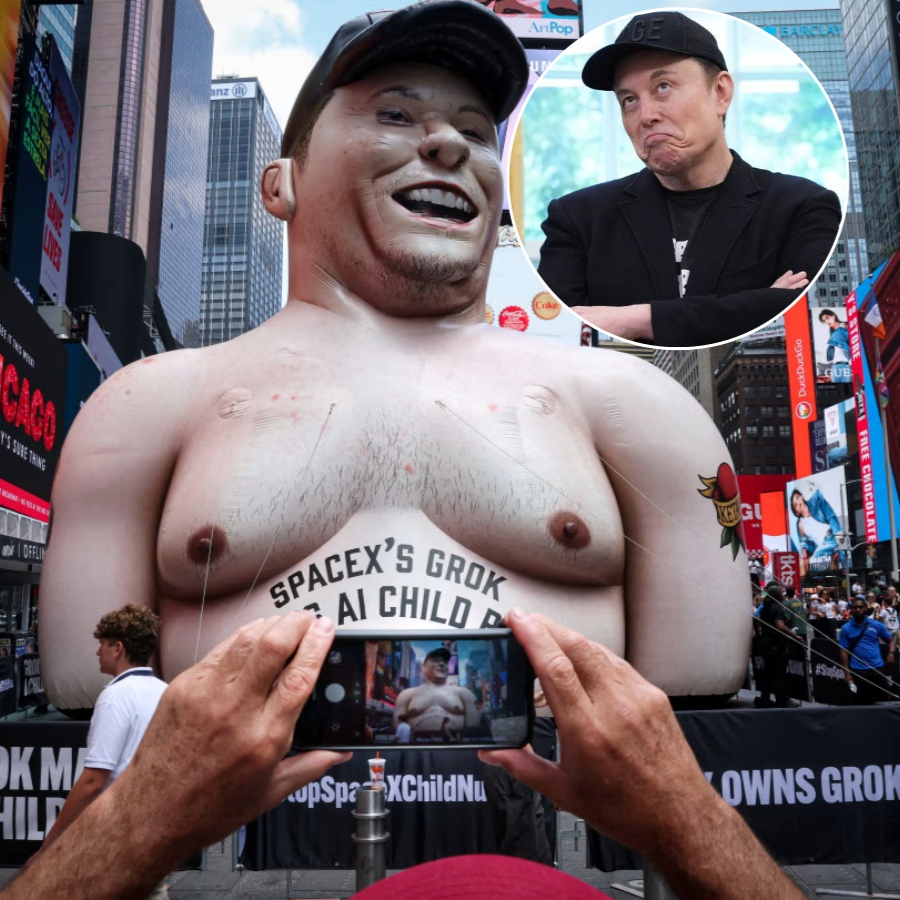"Grok çocuk pornografisi üretiyor" Yapay zeka skandalı dünyayı ayağa kaldırdı: Ünlü Times Meydanı'nda dev şişme bebek Elon Musk!
