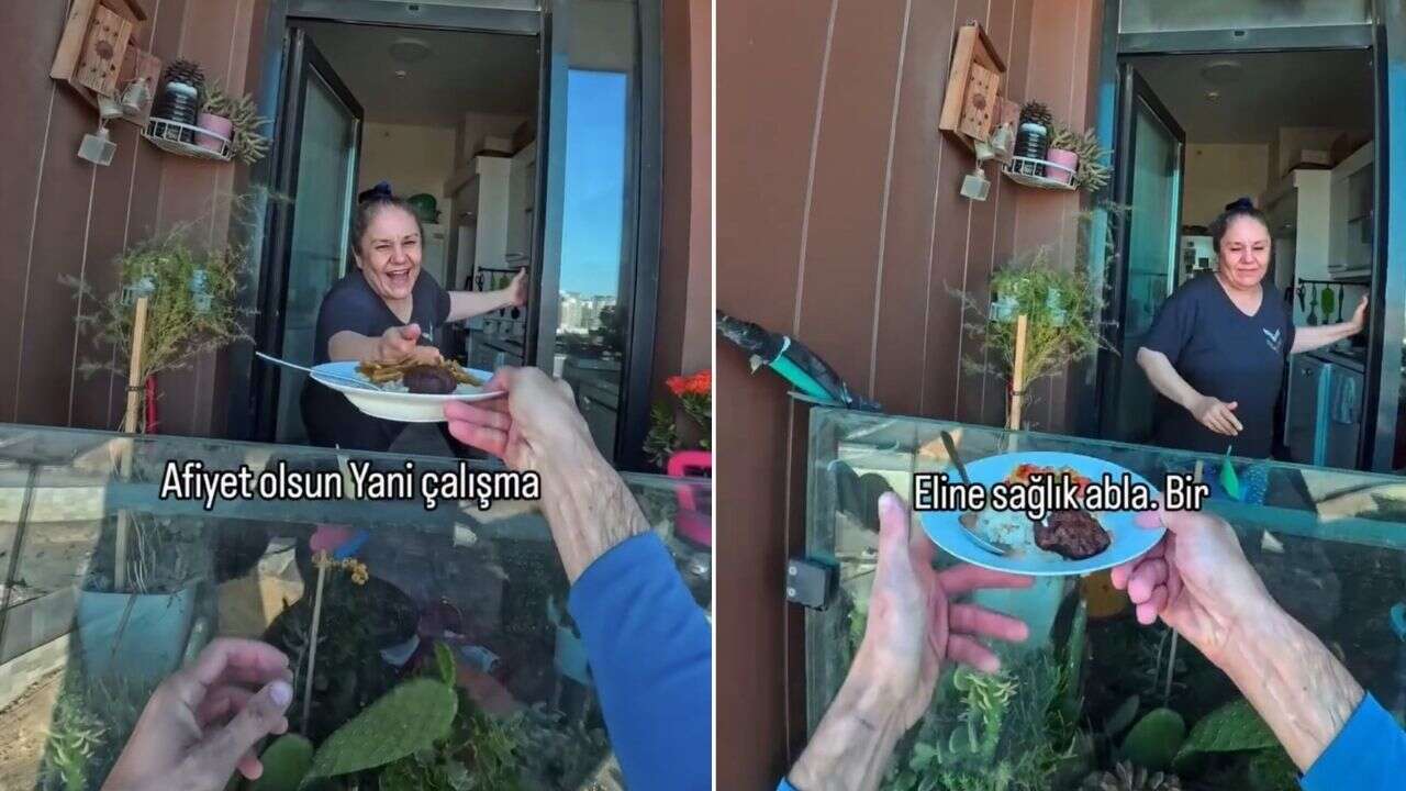 İstanbul'da gökdelenin camını silen teknisyene köfte pilav ikram edildi