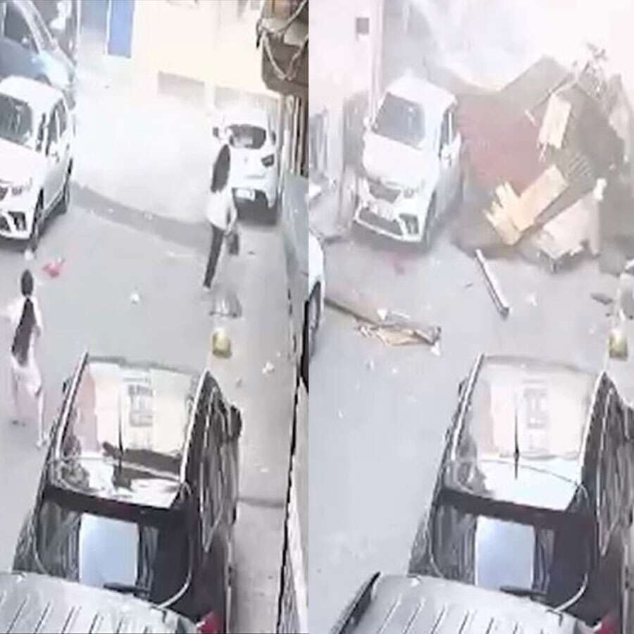 Uçan çatının altında kalmaktan son anda kurtuldular!