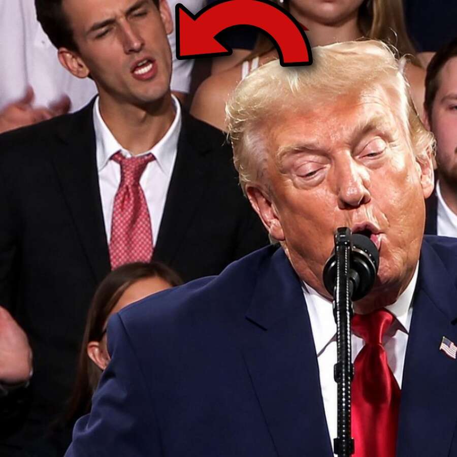 Dünya Trump'ı değil arkadaki genci konuşuyor! Canlı yayında fena trolledi...